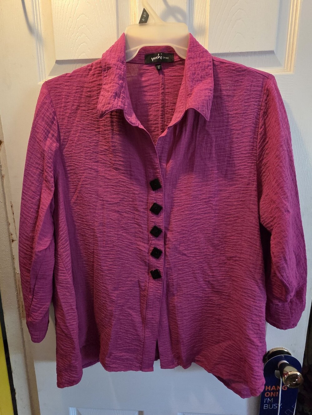 Fuchsia Textured Button-Front Collared Shirt